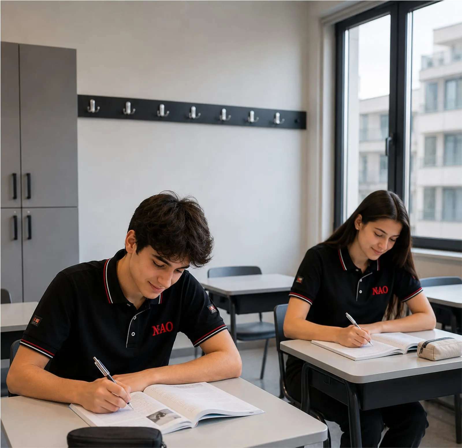 Lise öğrencileri sınıfta not alarak çalışıyor